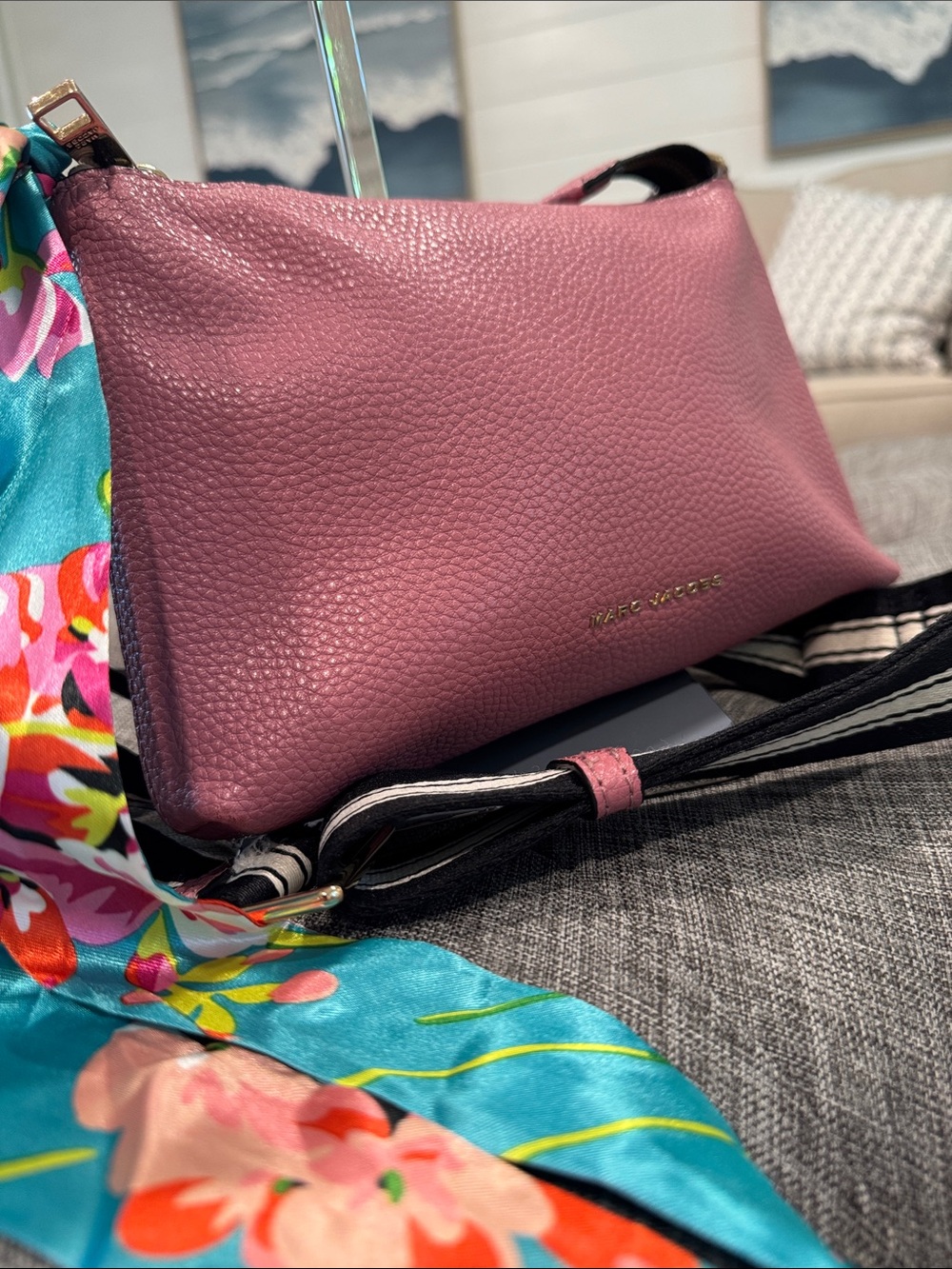 Marc Jacobs Bag The Cosmo Pink Leather Crossbody Striped Strap Bag - Picture 3 of 17